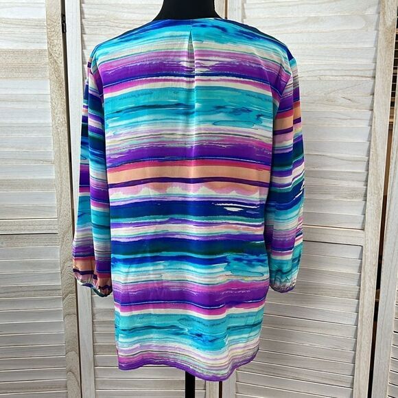 Amanda Uprichard Silk Split Neck Watercolor Popover Top Medium - Picture 7 of 12